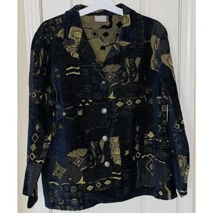 TSD Two Star Dog Women's Navy Gold Black Tapestry Print Duster Jacket Size Large